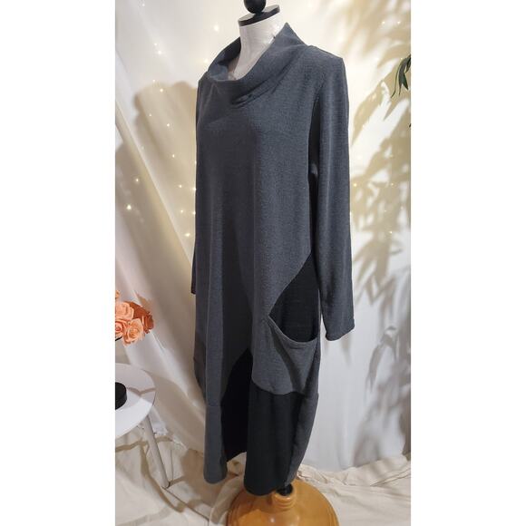 Luukaa Lagenlook Cowl Neck Tunic Pocket Dress Size 5 US 14-16 XL Artsy Relaxed - Picture 2 of 10